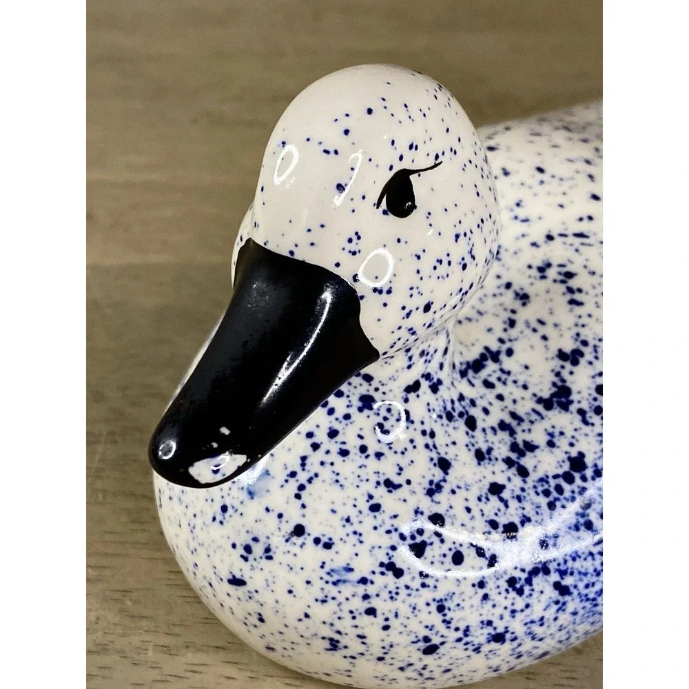 Vintage‎ Blue-Speckled Duck Figurine Ceramic Decor Enesco